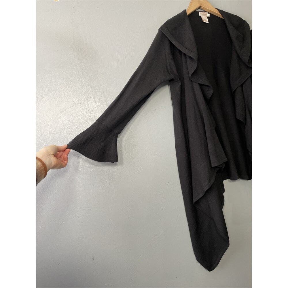 Hot In Hollywood Waterfall Cardigan Size M Black Drape Sweater Ruffled Witchy - Picture 2 of 11